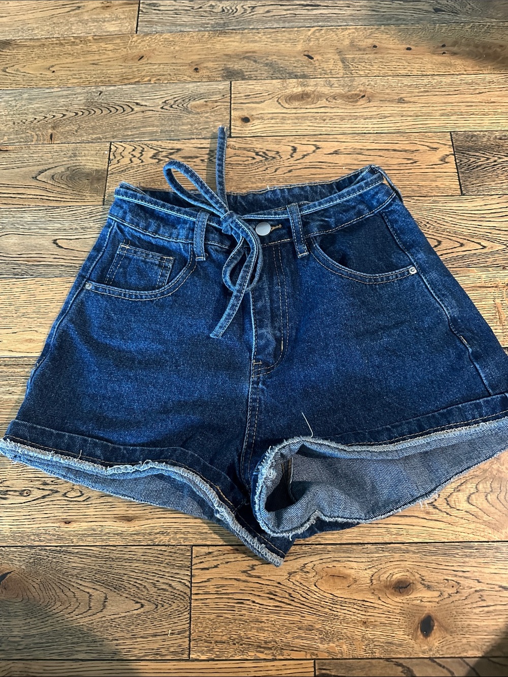 Missguided Dark Blue Tie-Waist Denim Shorts